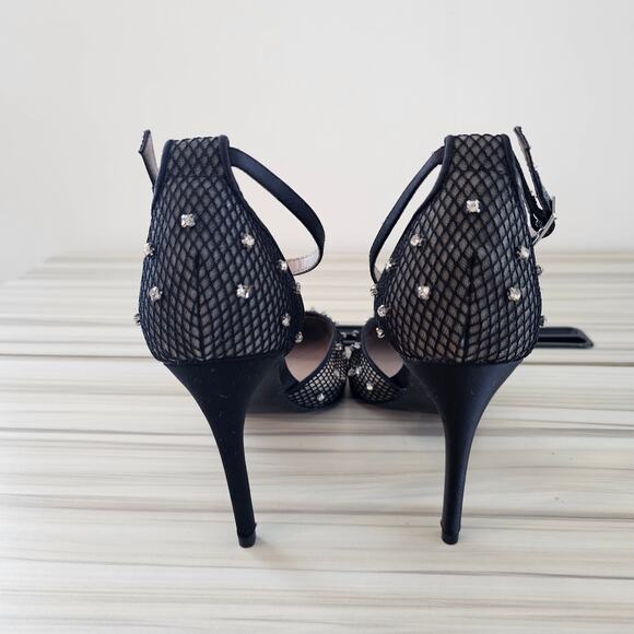 Betsey Johnson Black Mesh Ankle Straps Pointy Toe Stiletto Pumps Heels Size 8.5 - Picture 6 of 9
